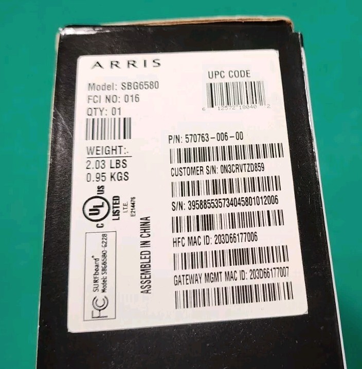 Motorola Arris SURFboard SBG6580 N300 Dual Band Wifi Router
