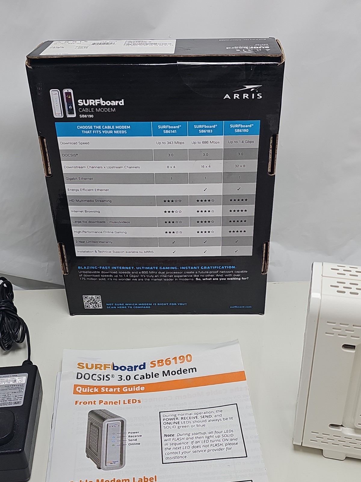 ARRIS Surfboard SB6190 – 32×8 Docsis 3.0 Cable Modem – White