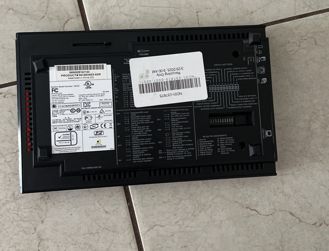 US Robotics 56 Kbps Technology Business Modem 3453c #F6