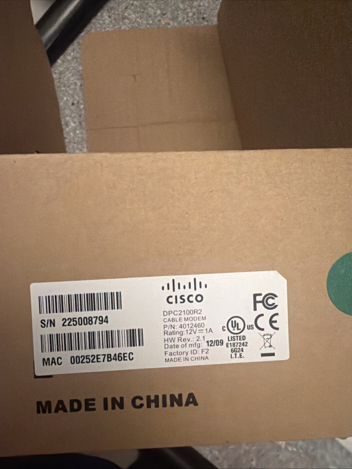 Cisco Scientific Atlanta DPC2100R2 Cable Modem Webstar DOCSIS 2.0 Internet ISP