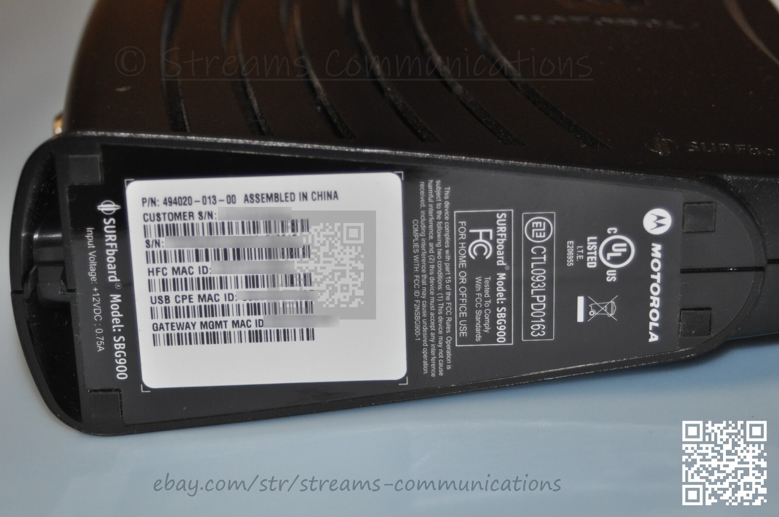 Motorola Surfboard Wireless Cable Modem Gateway Model SBG900 w/AC Adapter 494020