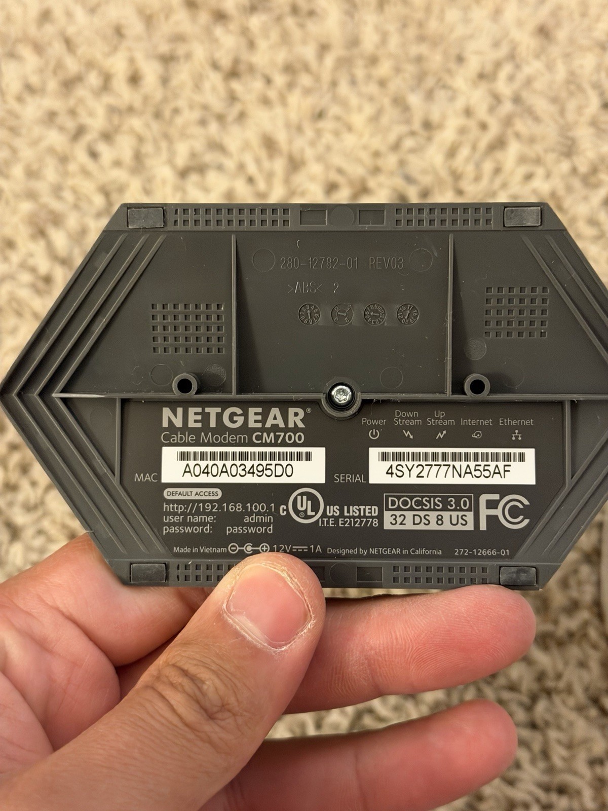 NETGEAR CM700-1AZNAS DOCSIS 3.0 Cable Modem 32×8 Up to 1.4gbps With Power Cord