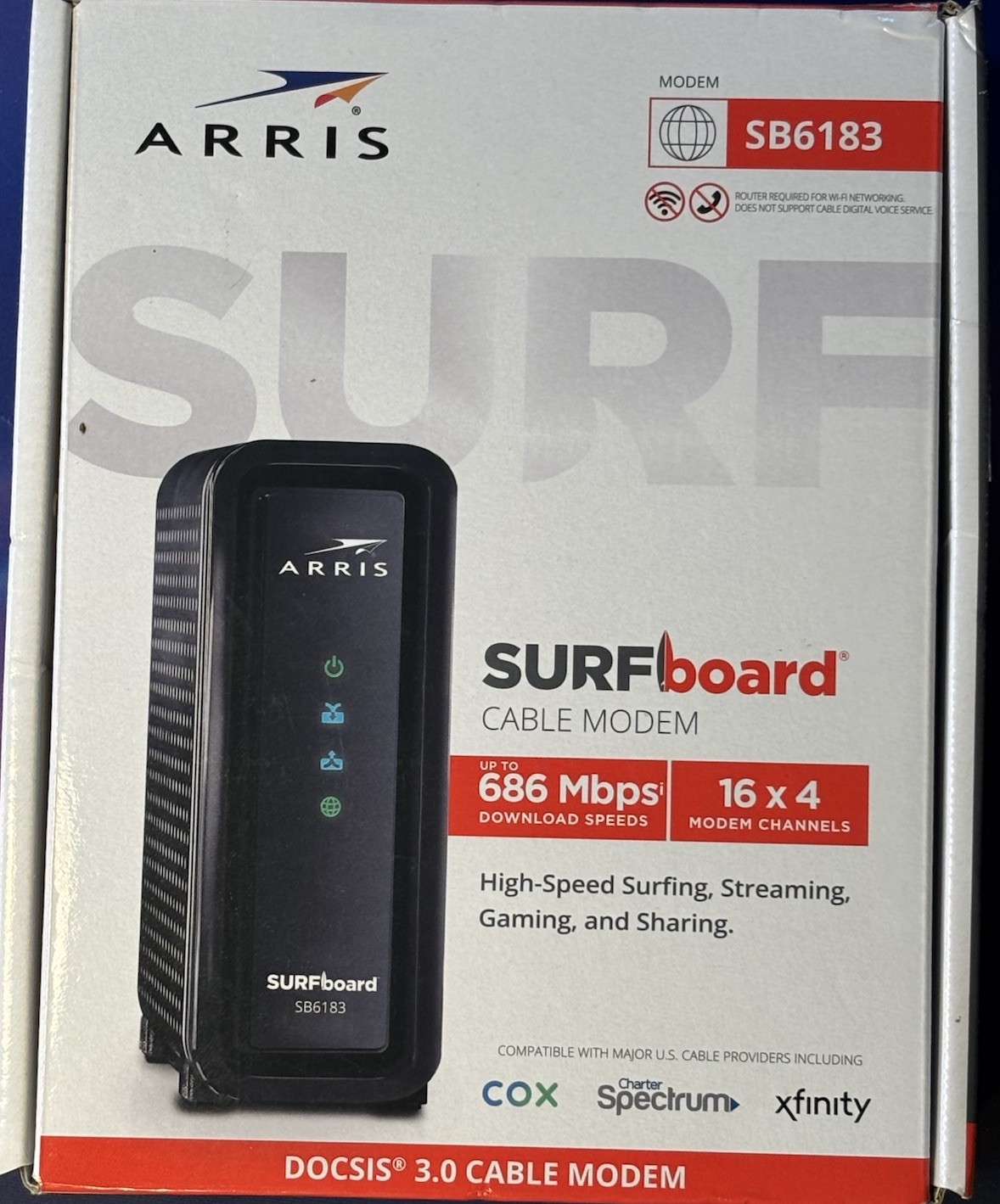ARRIS SURFboard SB6183 DOCSIS 3.0 Cable Modem – BLACK NEW OPEN BOX SHIPS FAST
