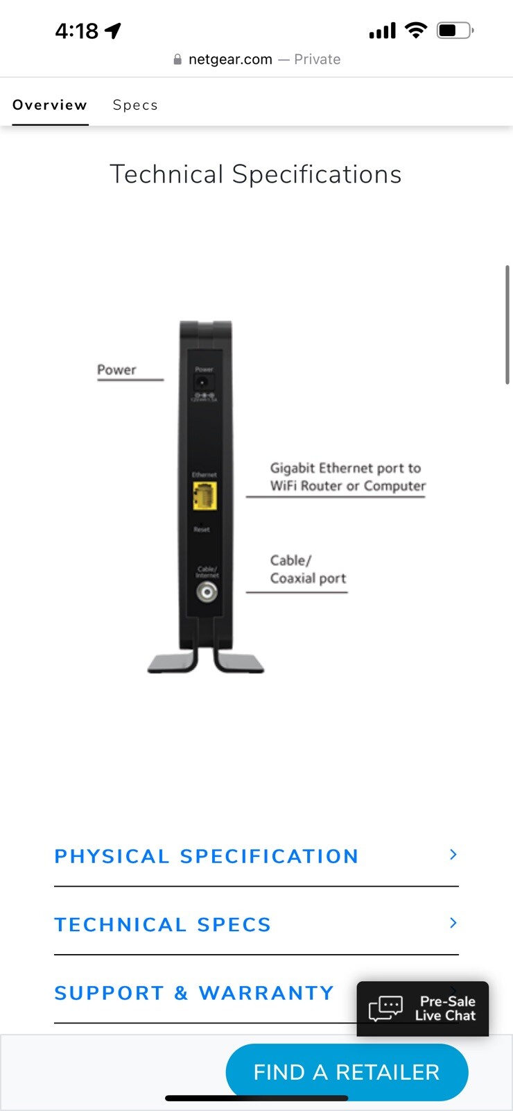 NETGEAR CM500 (CM500100NAS) 680 Mbps – Black