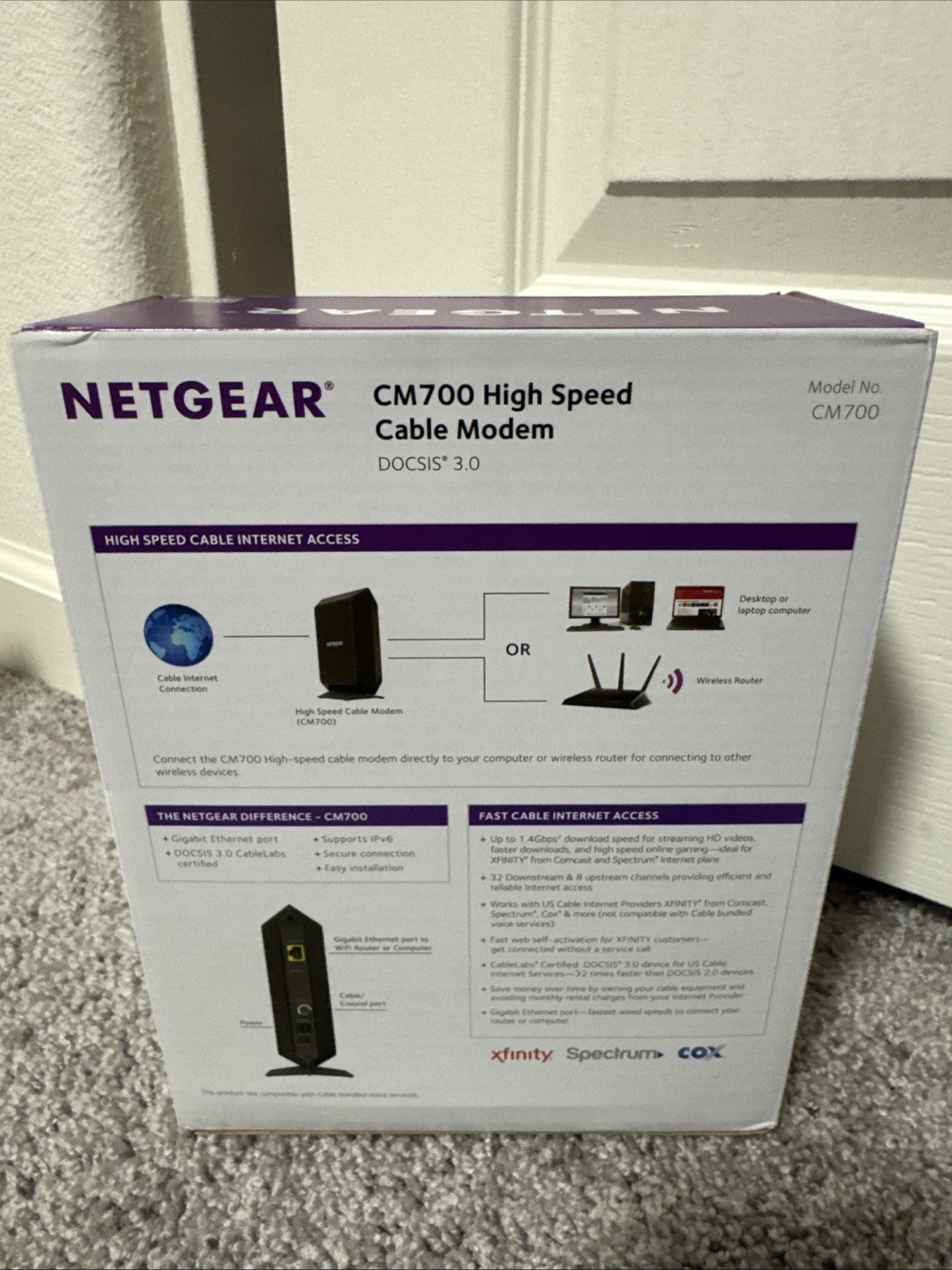 NETGEAR CM700 Cable Modem DOCSIS 3.0 Black Up to 800Mbps in Box Open Motem only