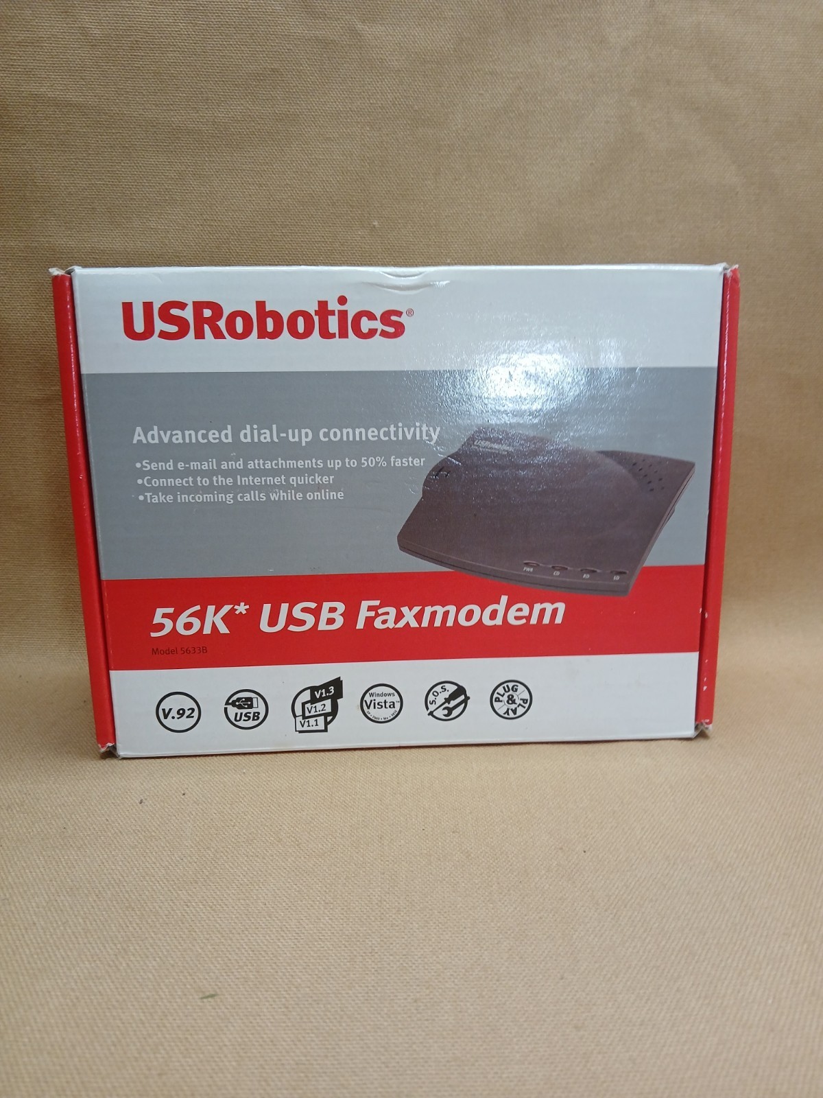 US Robotics USR5633B 56K USB FaxModem Advanced Dial-Up Connectivity Plug & Play