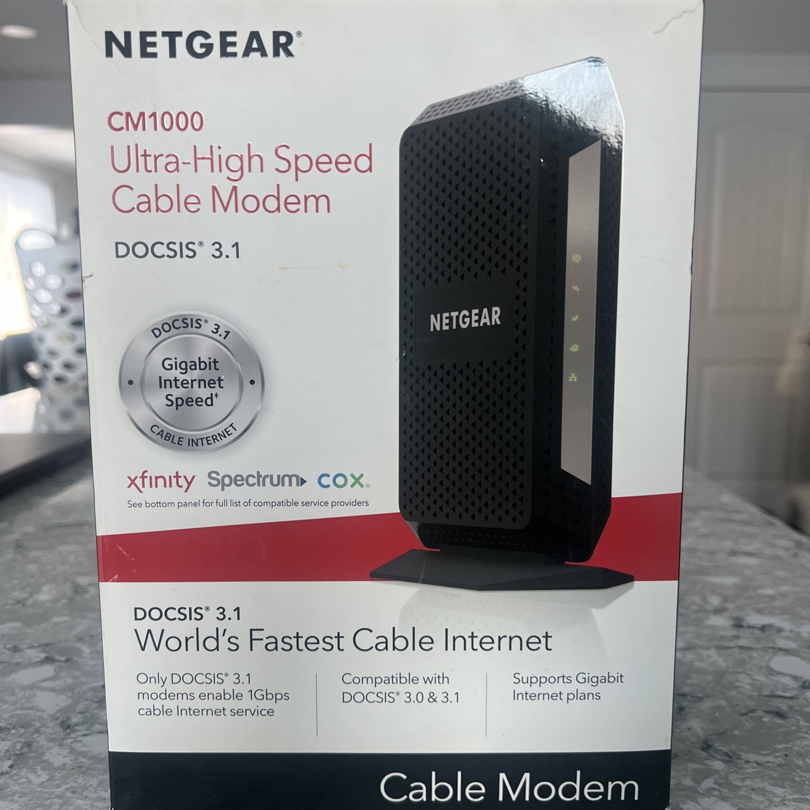 NETGEAR CM1000-100NAS DOCSIS 3.1 Gigabit Cable Modem. Max speeds of 1.0 Gbps,