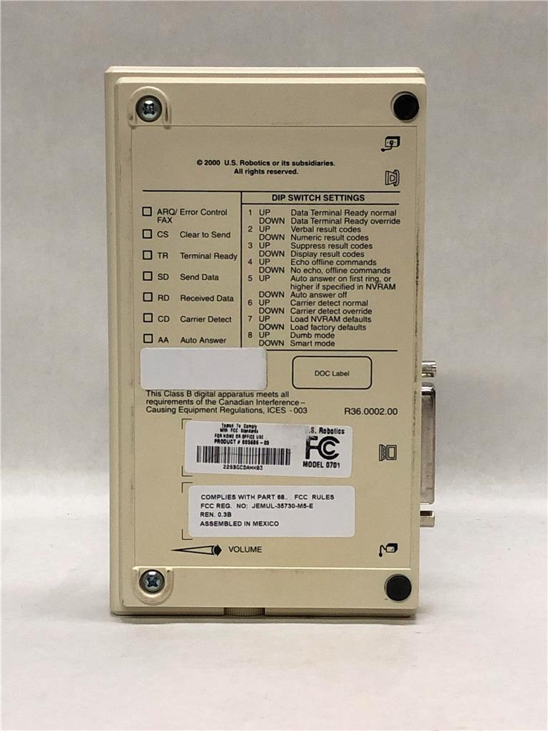USRobotics Faxmodem V.90 56K Standard and x2 Technology Compatible Model 0701