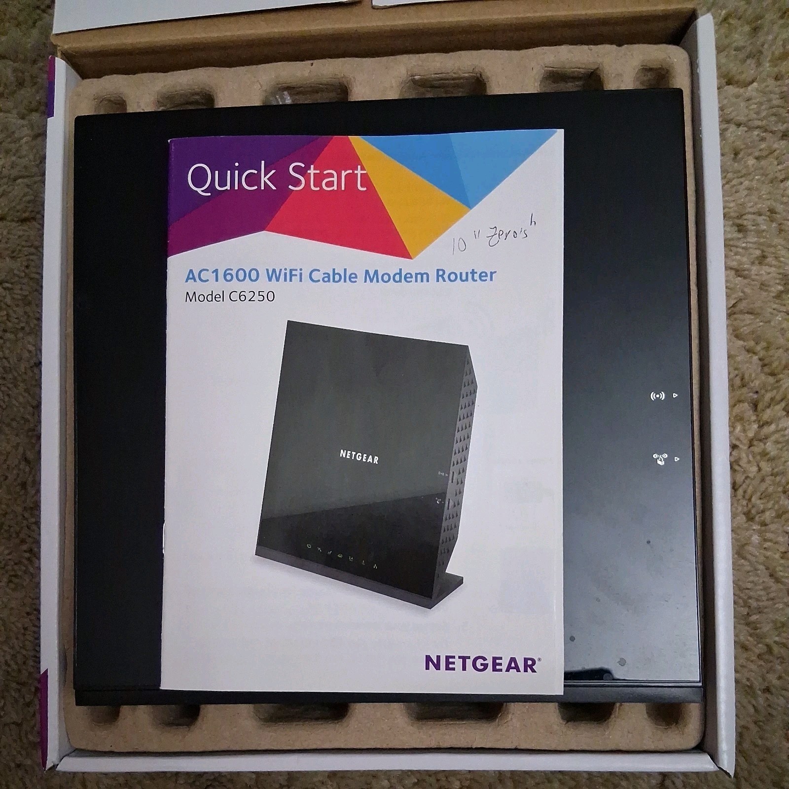 Netgear AC1600 Wifi Cable Modem Router C6250 Black Dual Band. Open Box