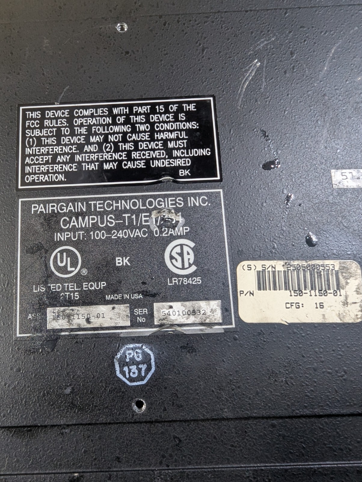 Lot Of 2 Pairgain Campus-T1 Power Tested, Well Used HDSL Campus-T1/E1/384 READ