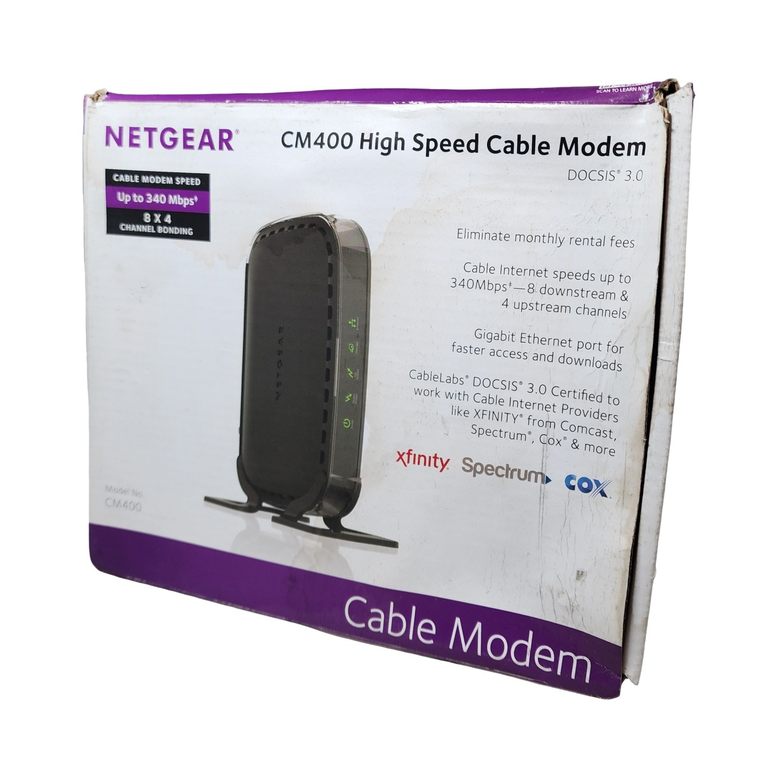 Netgear CM400 DOCSIS 3.0 Cable Modem Complete In Box CIB 8×4 Up To 340 Mbps Blac