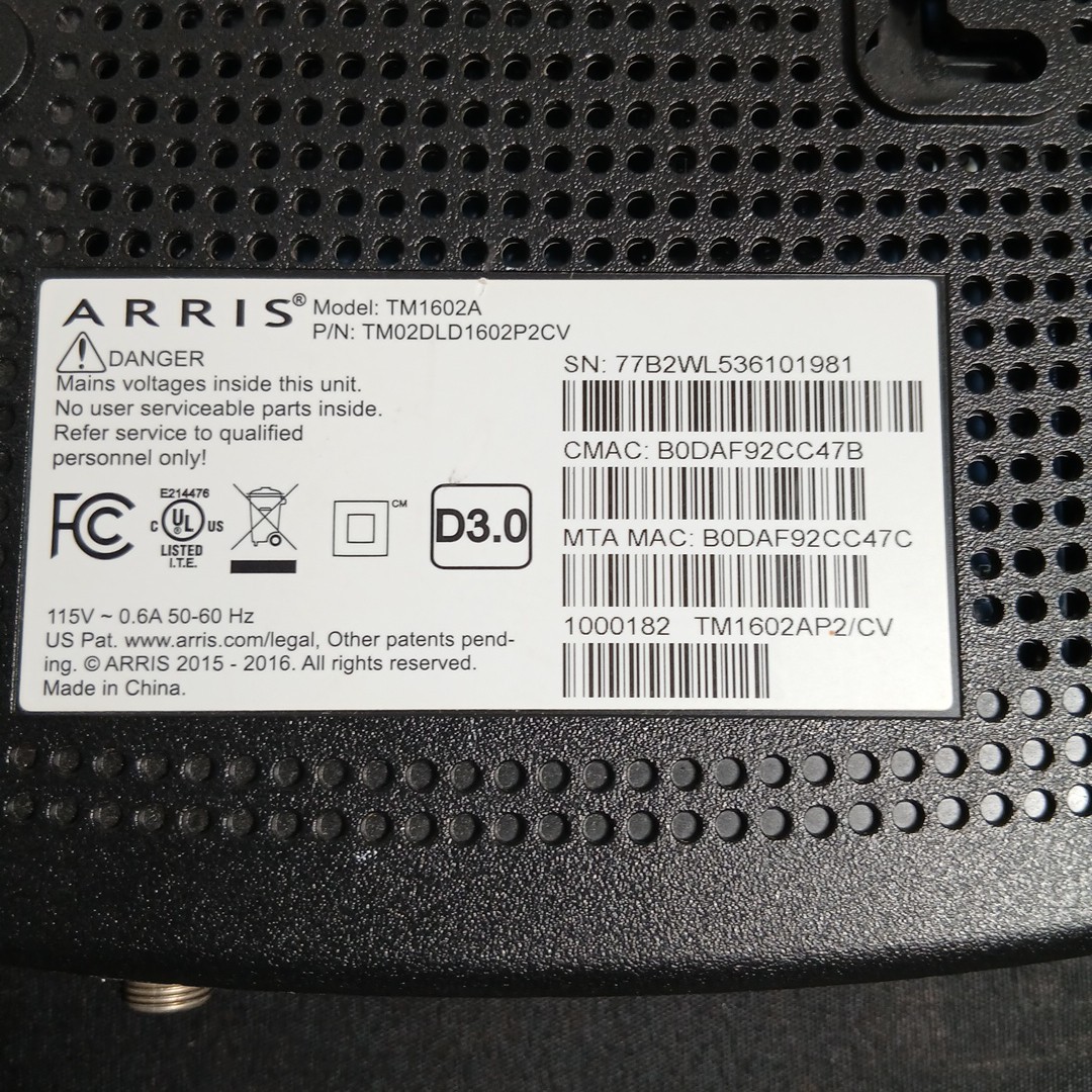 ARRIS TM1602A DOCSIS 3.0 Cable Modem eMTA Voice Optimum Spectrum