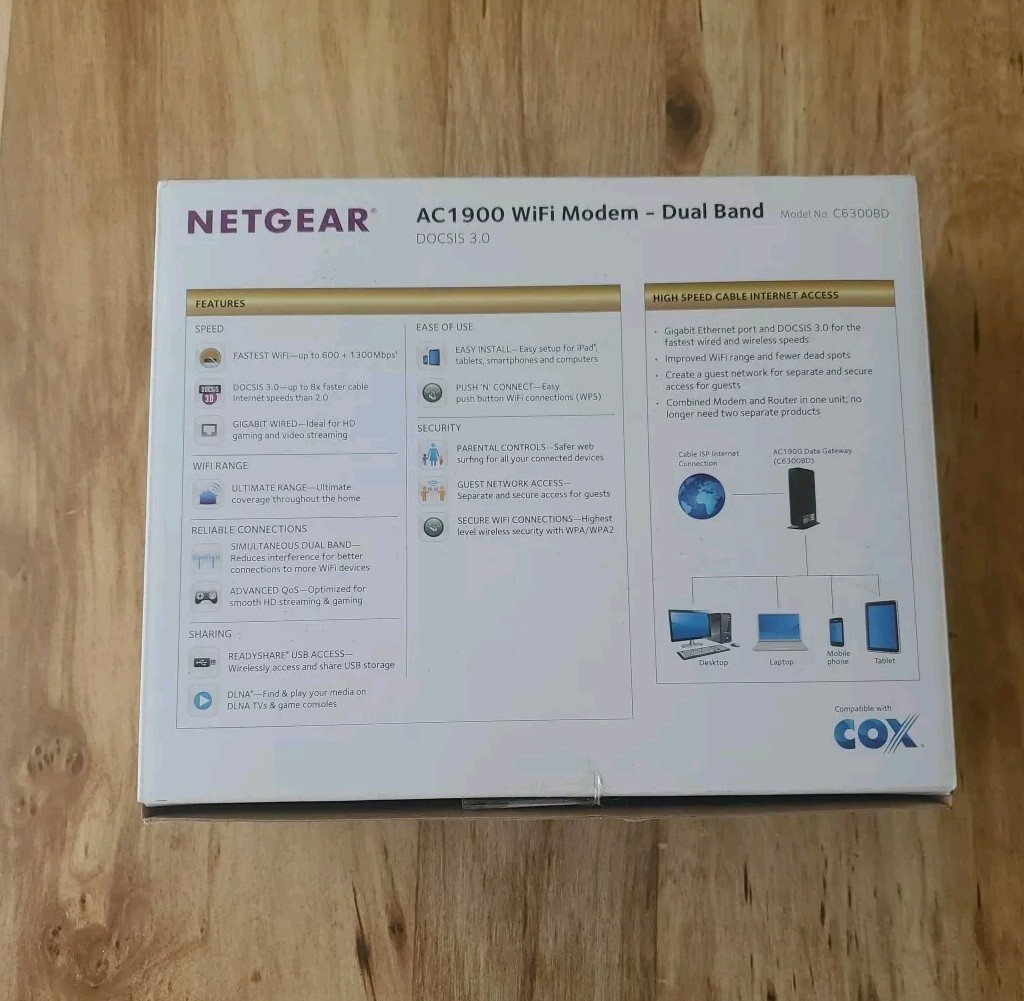 NETGEAR C6300BD-Cox DOCSIS 3.0 AC1900 Data Cable Gateway, Expanded Coverage and