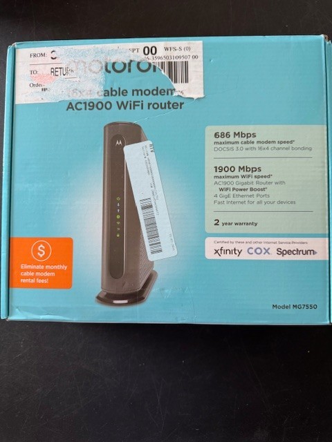 Motorola MG7550 16×4 High Speed ​​Cable Modem Plus AC1900 WiFi Router