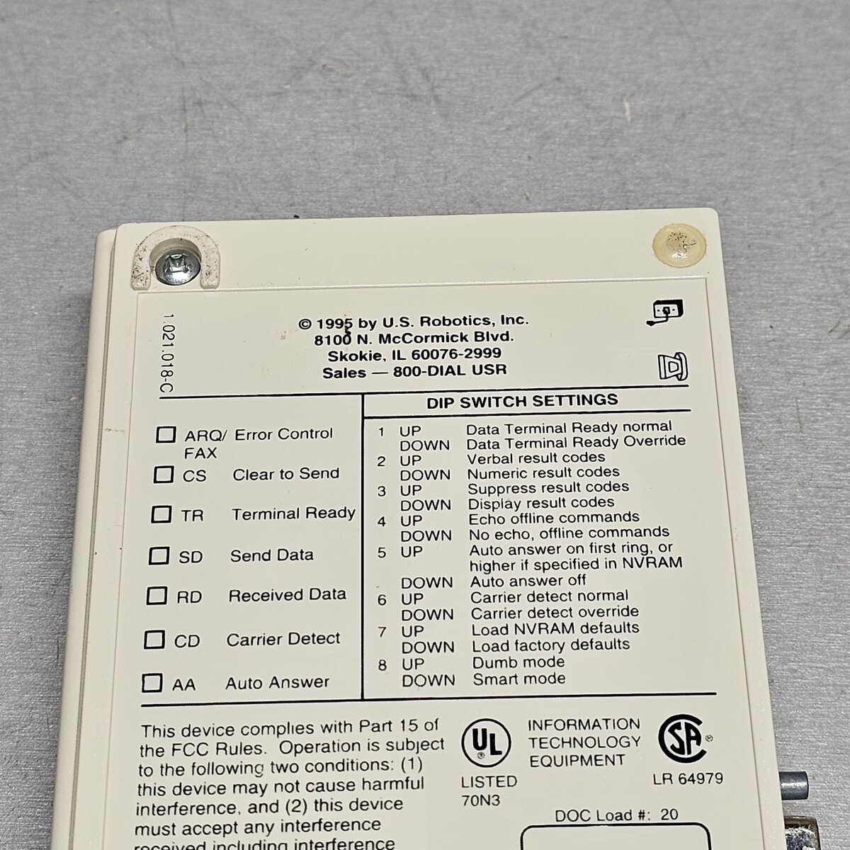 Vintage USRobotics Sportster 33.6 Faxmodem Model 6459 External Serial Modem USA