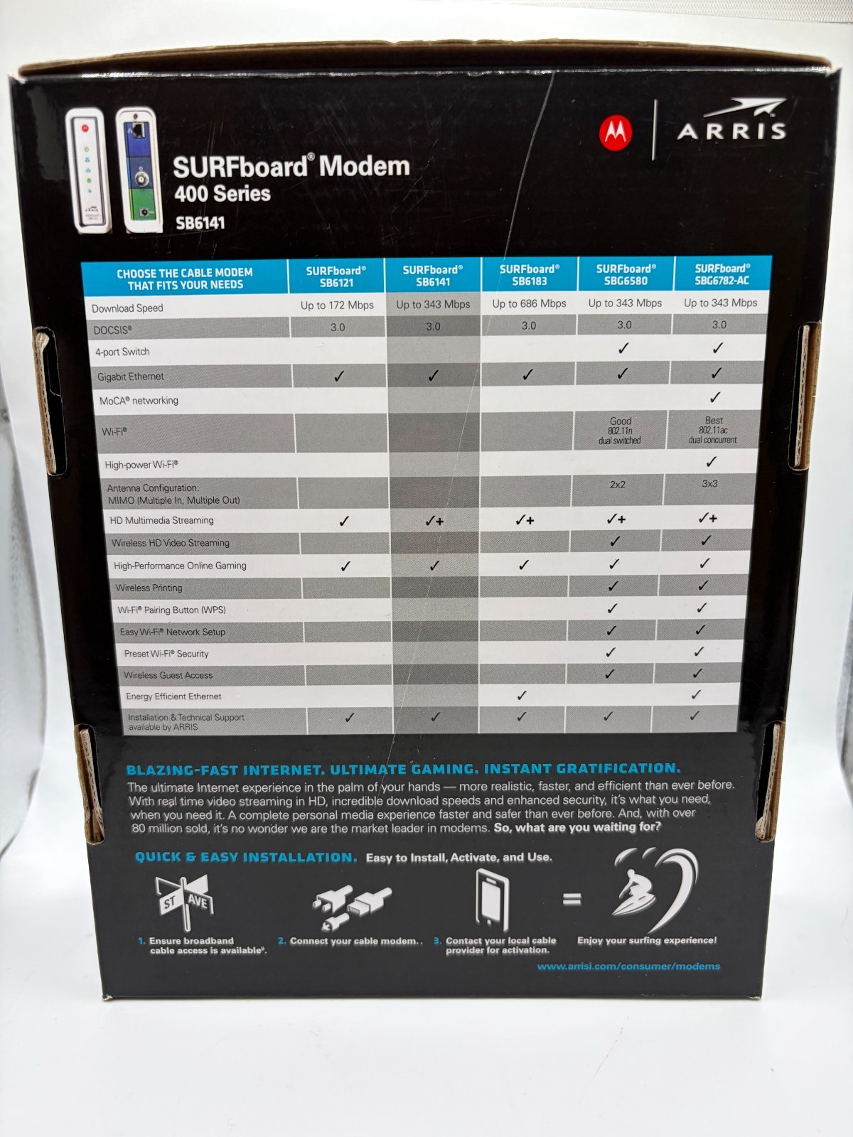 New Motorola ARRIS SURFboard SB6141 Cable Modem 400 Series DOCSIS 3.0