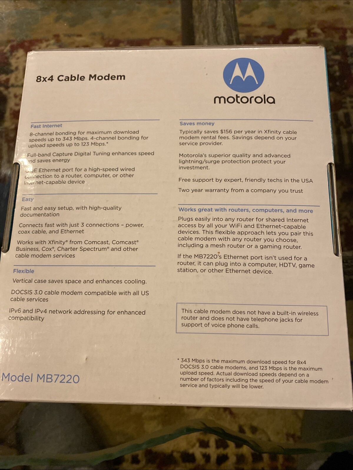 Motorola 8×4 CABLE MODEM Model MB7220 New