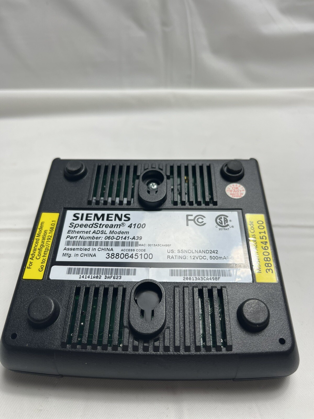 Siemens SpeedStream 4100 Ethernet ADSL 060-D141-A39 Modem Only No AC Adapter