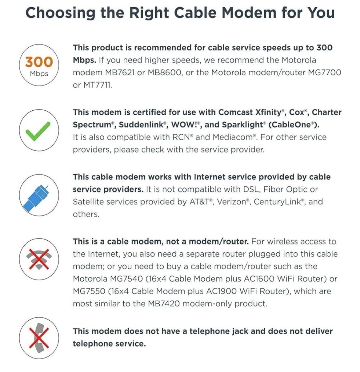 Motorola Cable Modem MB7420 16×4 686 Mbps DOCSIS 3.0 RNW916 Comcast Xfinity