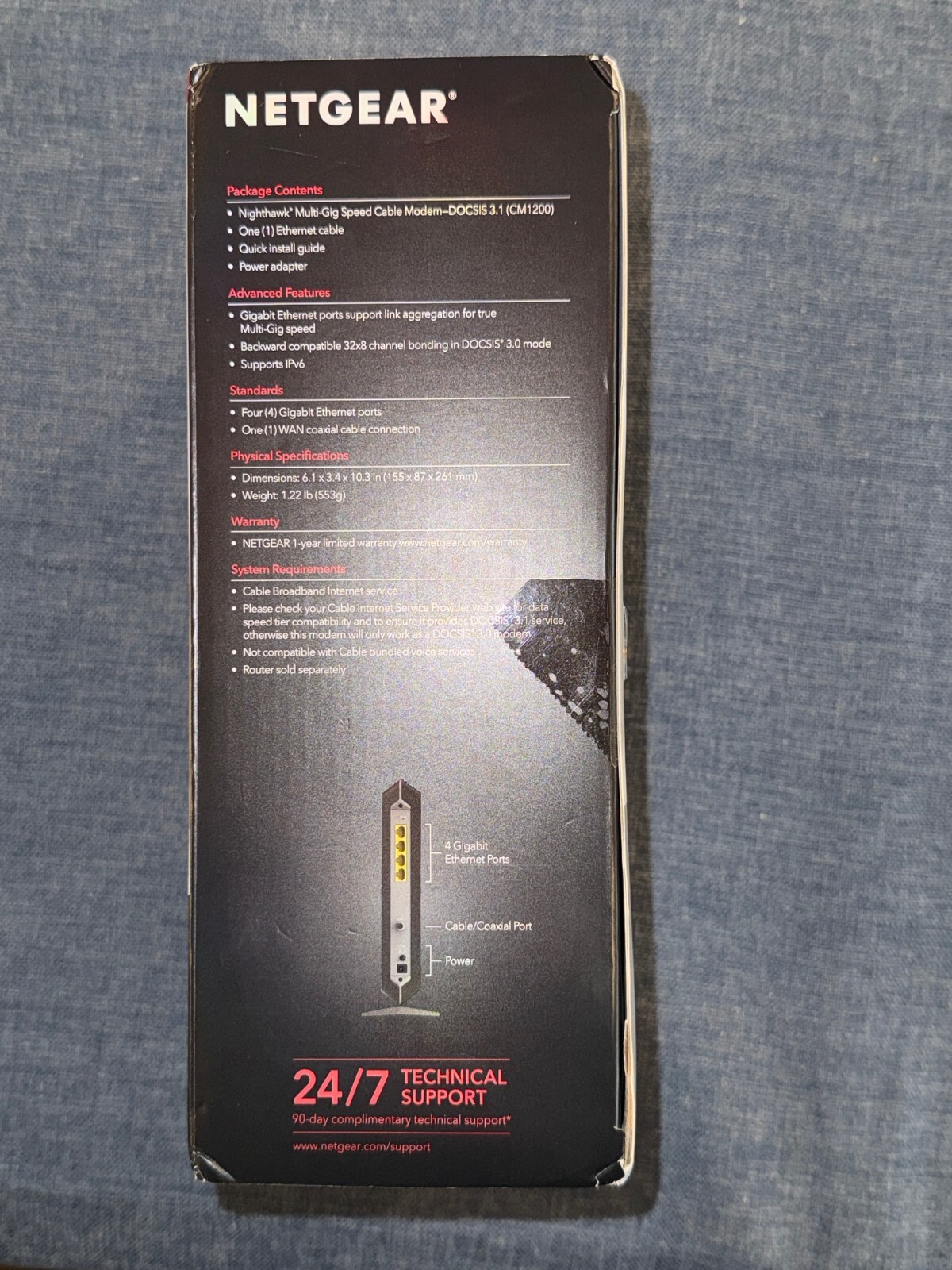 NETGEAR NIGHTHAWK CM1200 Multi-Gig Speed Cable Modem open box