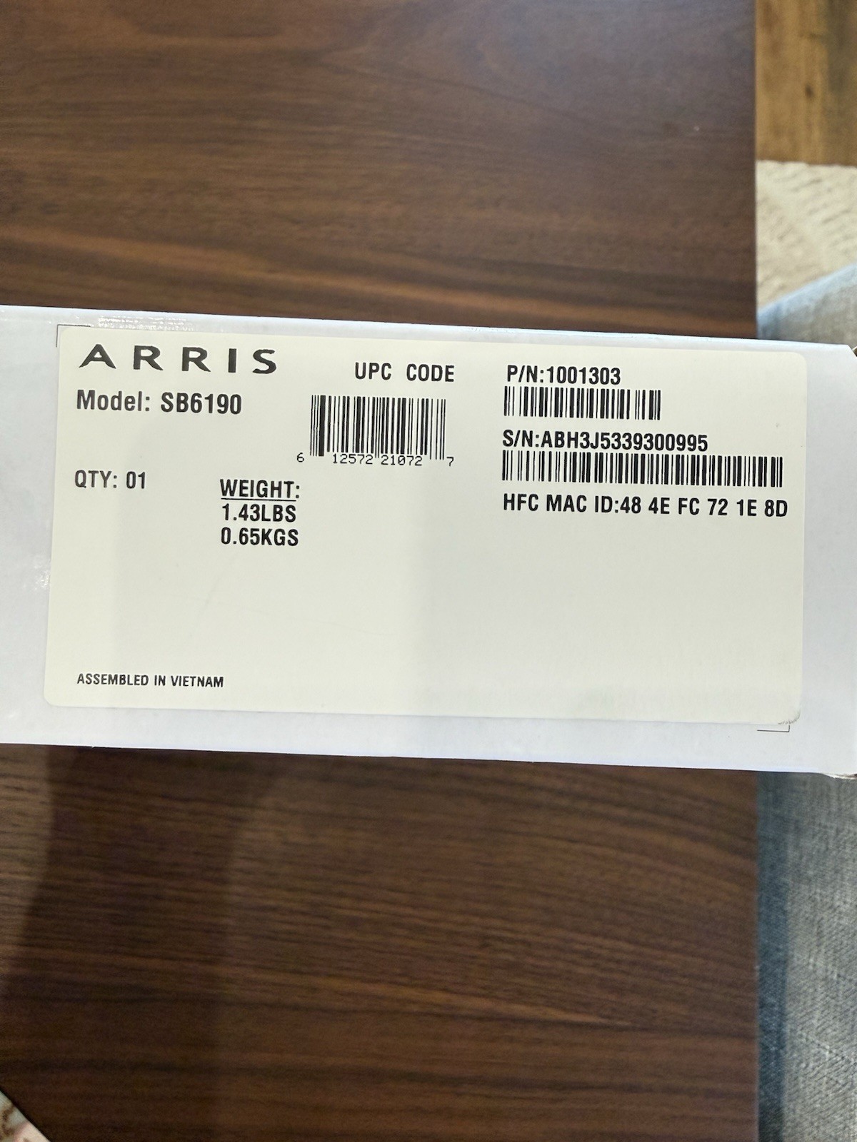ARRIS SB6190 White Surfboard Cable Modem
