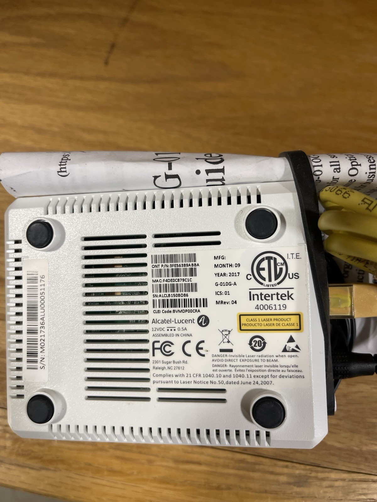 Nokia Intertek 3FE56389ABBG Optical Network Terminal G-010G-A