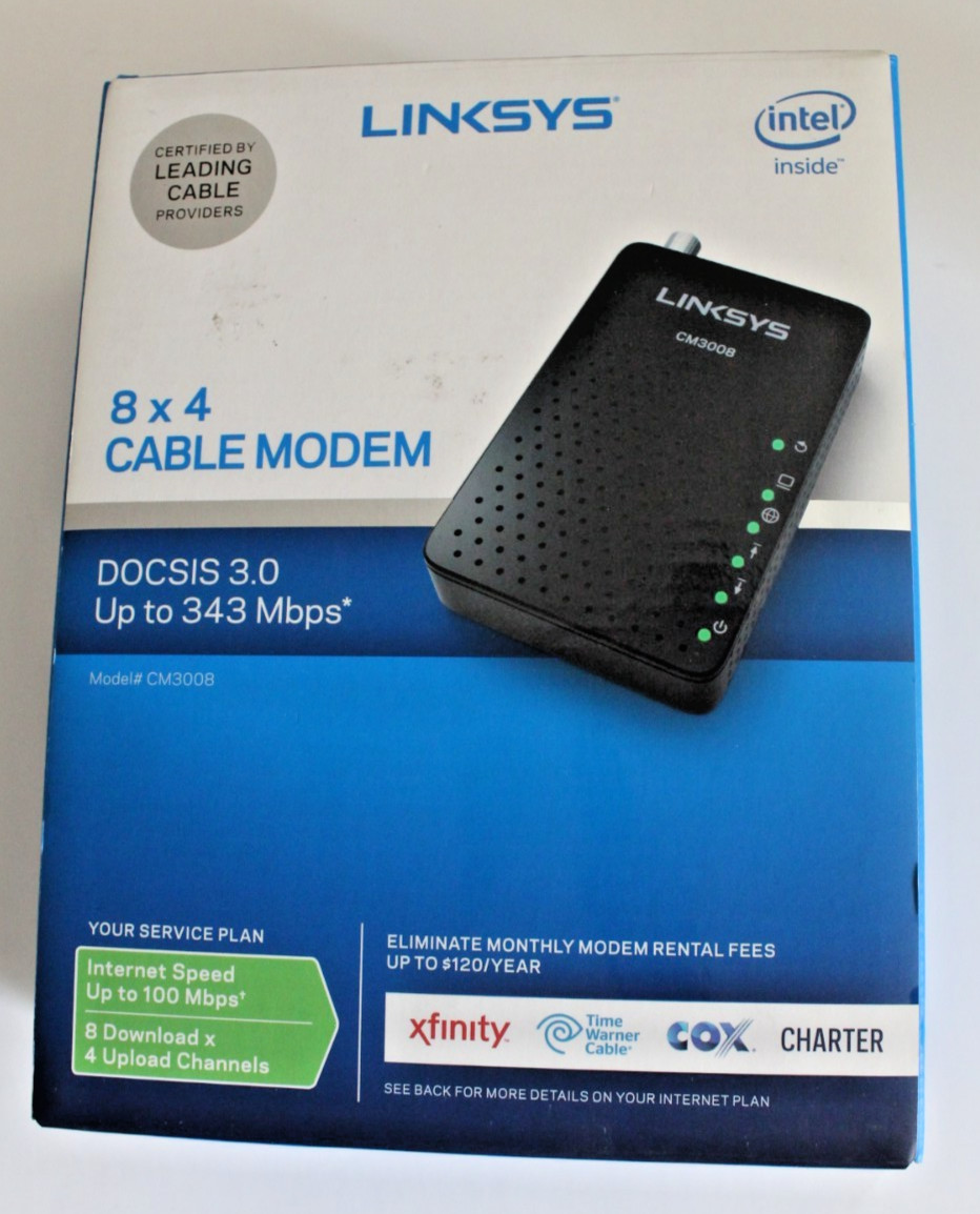 LINKSYS CM3008 8 x 4 Cable Modem DOCSIS 3.0, 343 Mbps – New