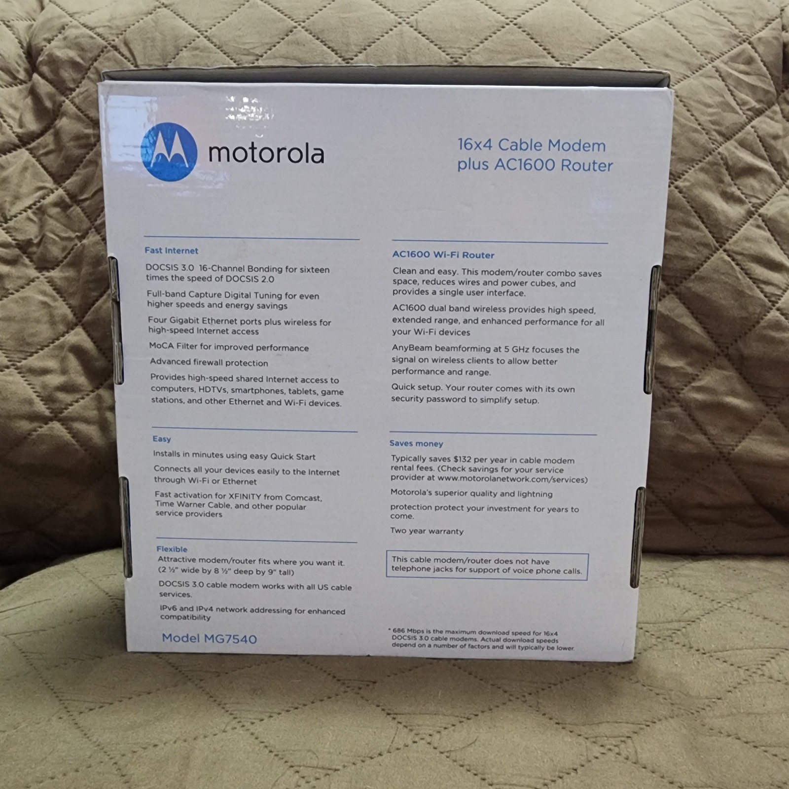 Motorola MG7540-10 16×4 Cable Modem – Black