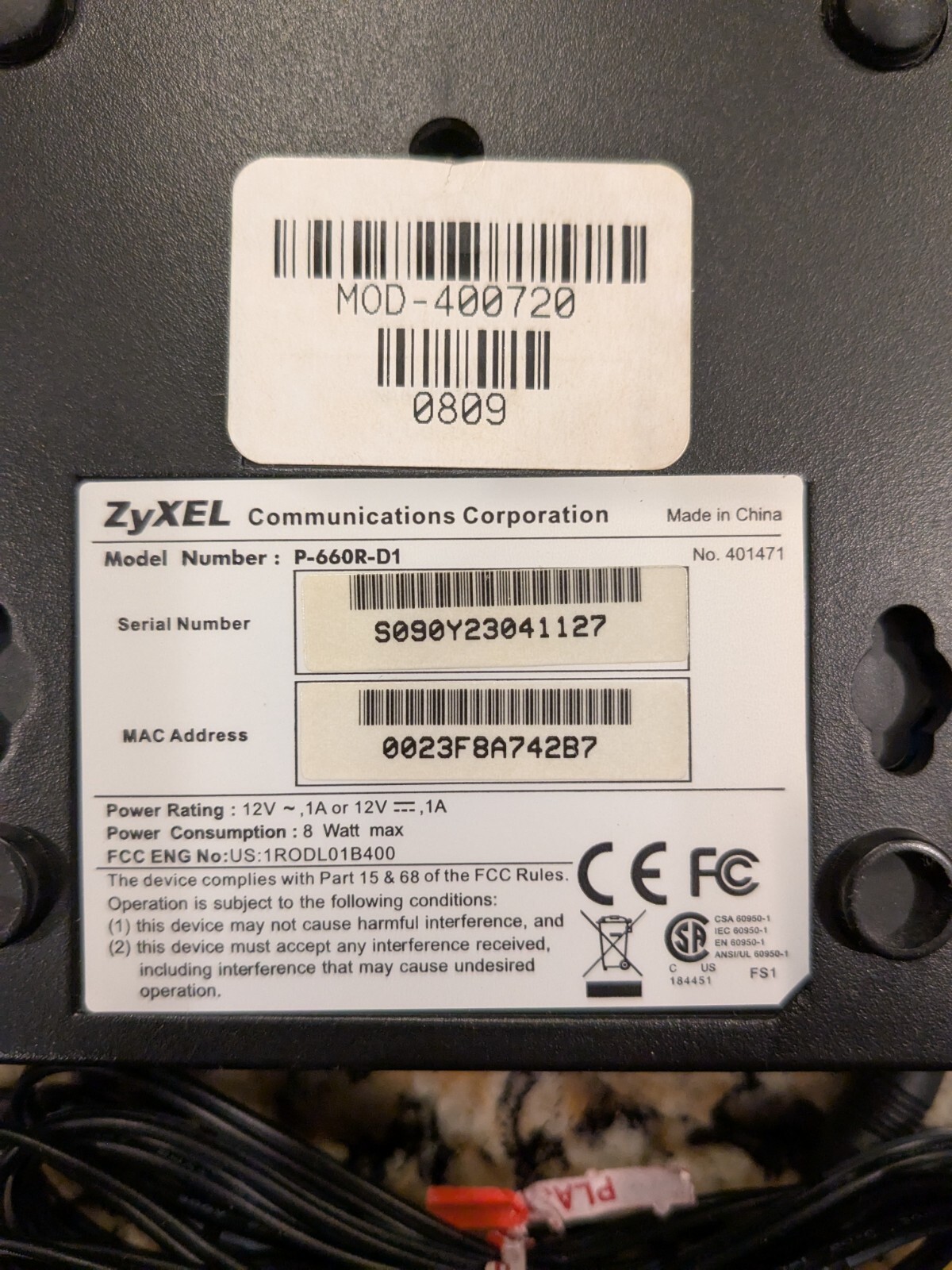 ZyXEL Modem Model P-660R-D1