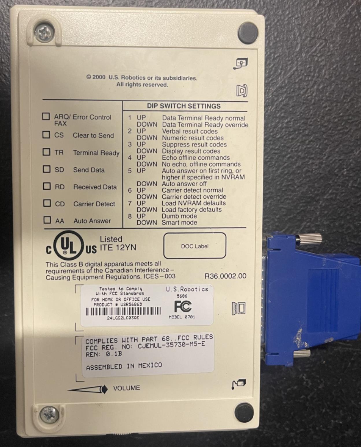 US Robotics USR5686D 56k V.90 External Fax Modem