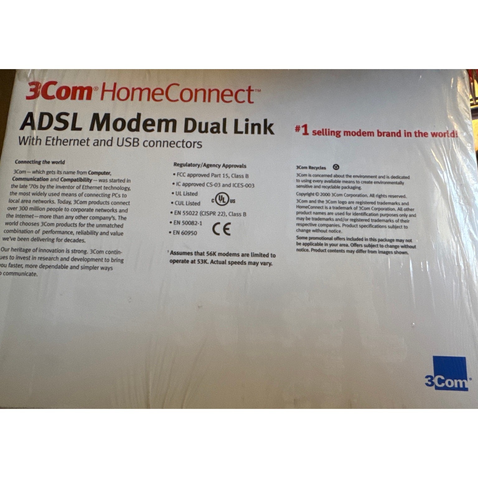 2 Day 50%! 3Com HomeConnect ADSL Modem Dual Link Ethernet USB Connectors 3CP4130