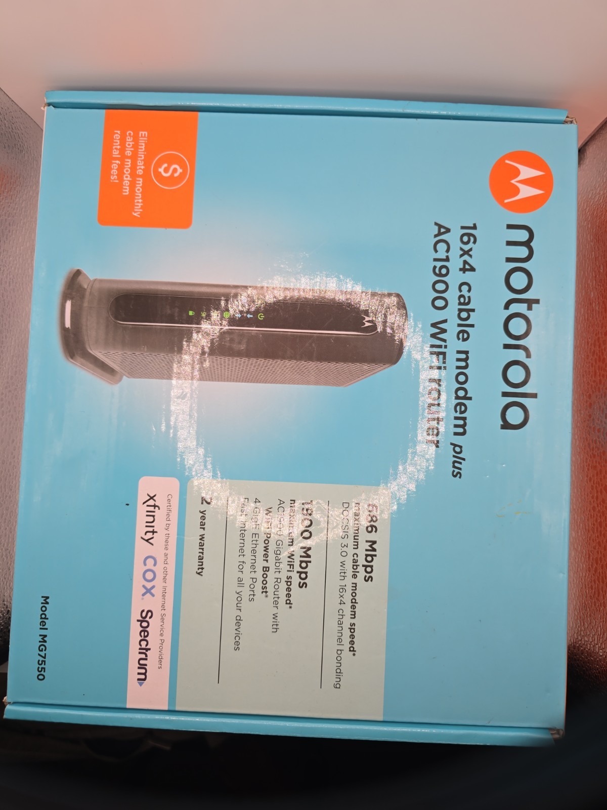 Motorola MG7550 16×4 High Speed ​​Cable Modem – Gray Open Box Not Used
