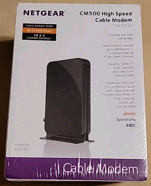 NEW NETGEAR CM500 High Speed Cable Modem (CM500100NAS) 680 Mbps – Black SEALED