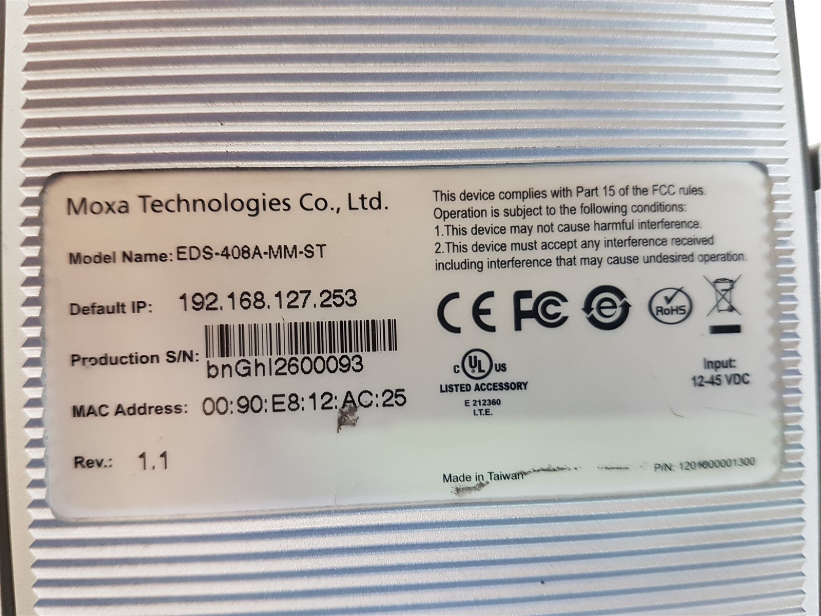 Moxa EDS-408A-MM-ST Rev-1.1 EtherDevice Switch 6-port In: 12-45VDC – Unused