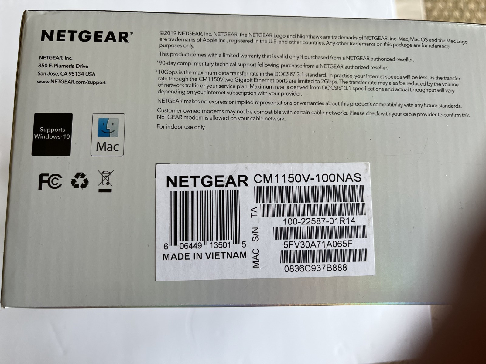 NETGEAR CM1150V Nighthawk Multi-Gig Speed Cable Modem for XFINITY Voice