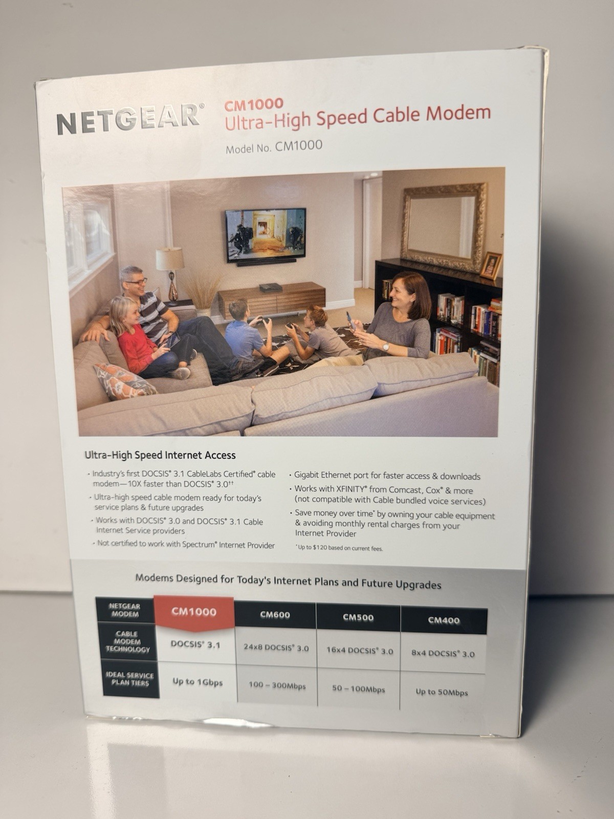 NOB NETGEAR CM1000 DOCSIS 3.1 Cable Modem 6Gbps Ethernet Black New Open Box