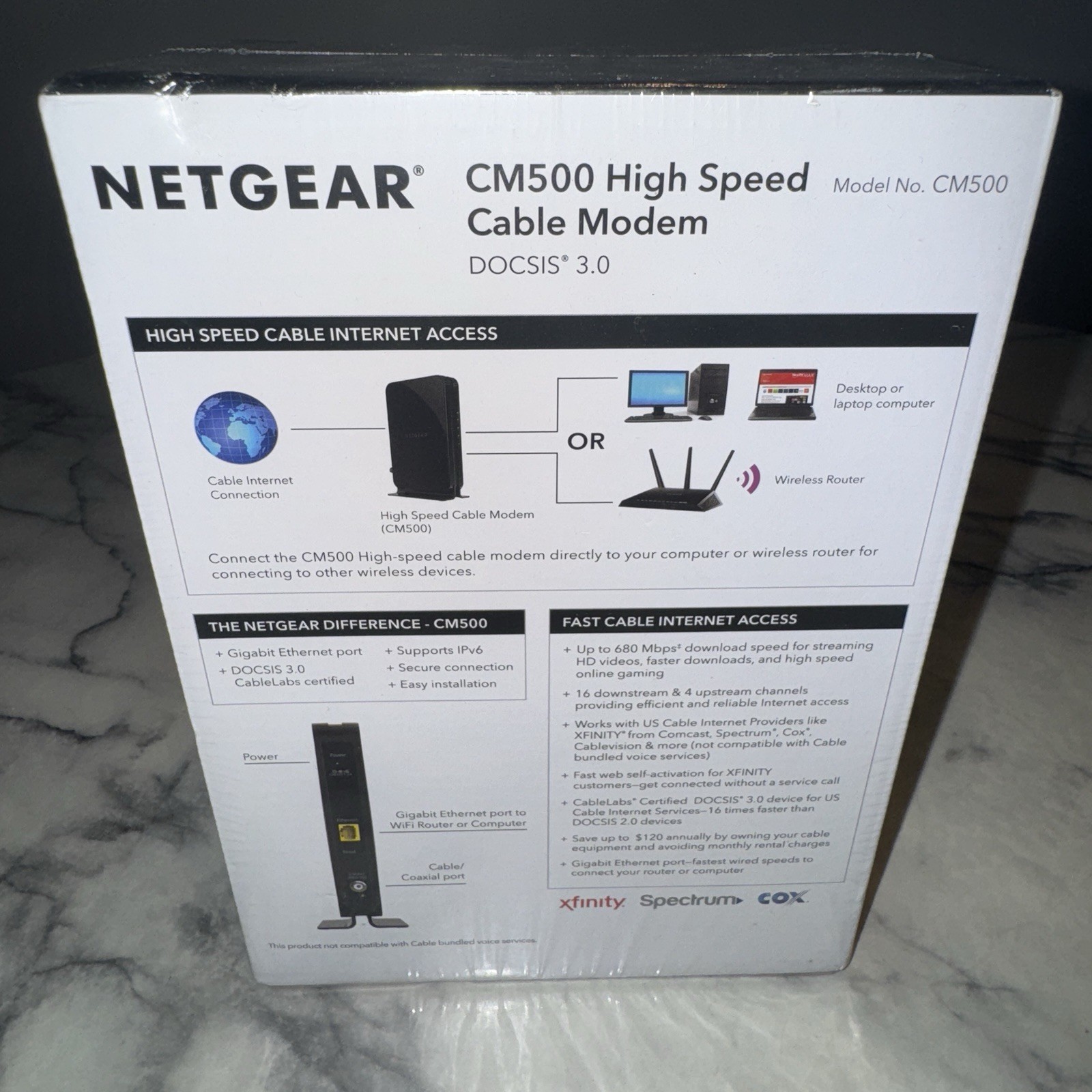 NEW SEALED NETGEAR CM500-1AZNAS 16×4 DOCSIS 3.0 Cable Modem Speeds of 686mbps