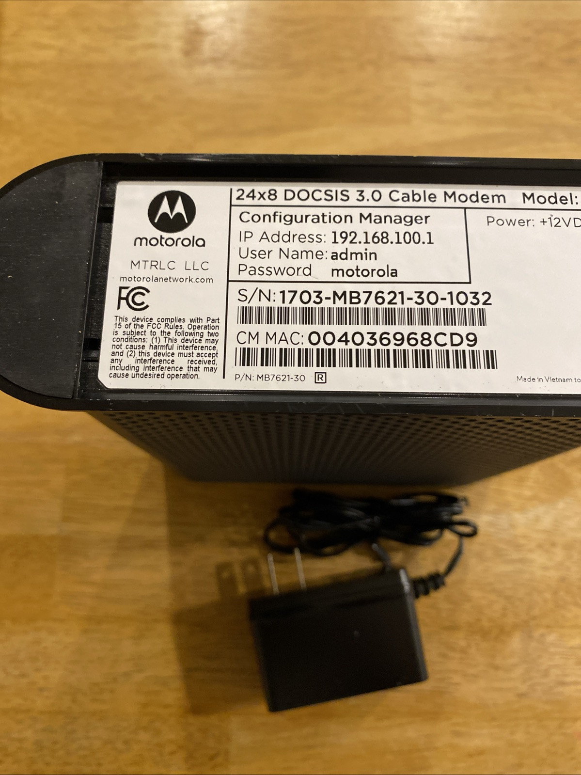 Motorola MB7621 Cable Modem Docsis 3.0 24X8 Xfinity 1000mfbs