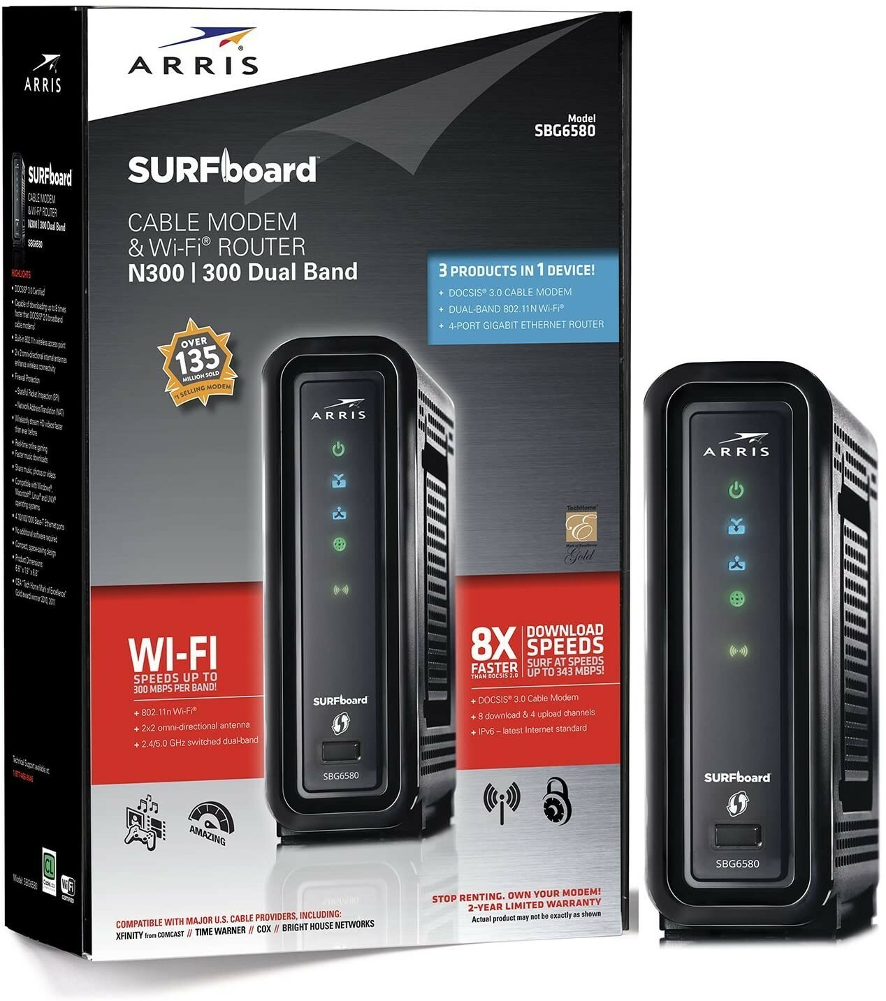 ARRIS SURFboard SBG6580 DOCSIS 3.0 Cable Modem/ Wi-Fi N300 2.4Ghz + N300 5GHz Du