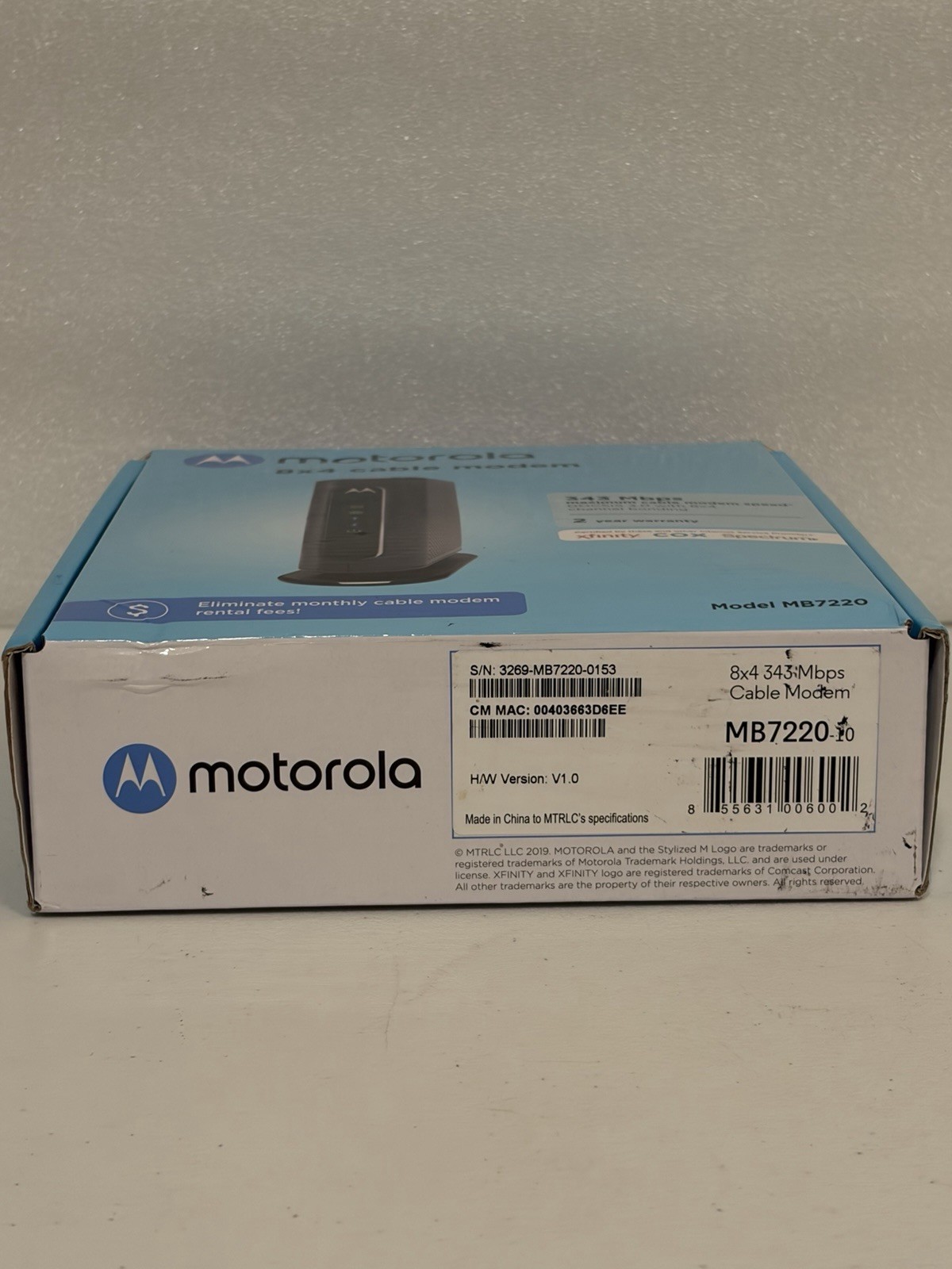 NEW SEALED Motorola MB7220-10 8×4 343Mbps DOCSIS 3.0 Cable Modem