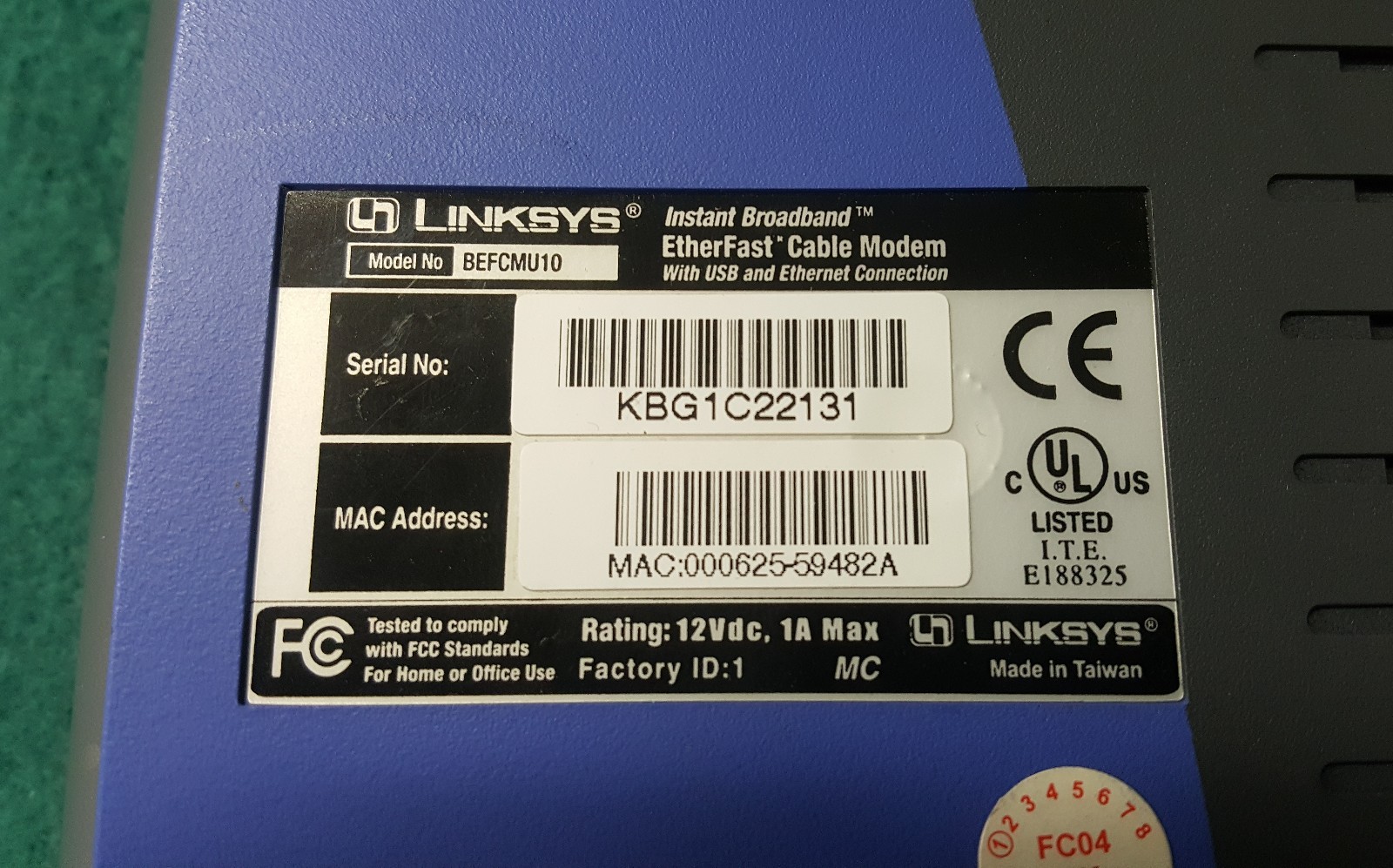 Linksys Cisco EtherFast Cable Modem USB/Ethernet BEFCMU10 Ver 1 V1 Version 1
