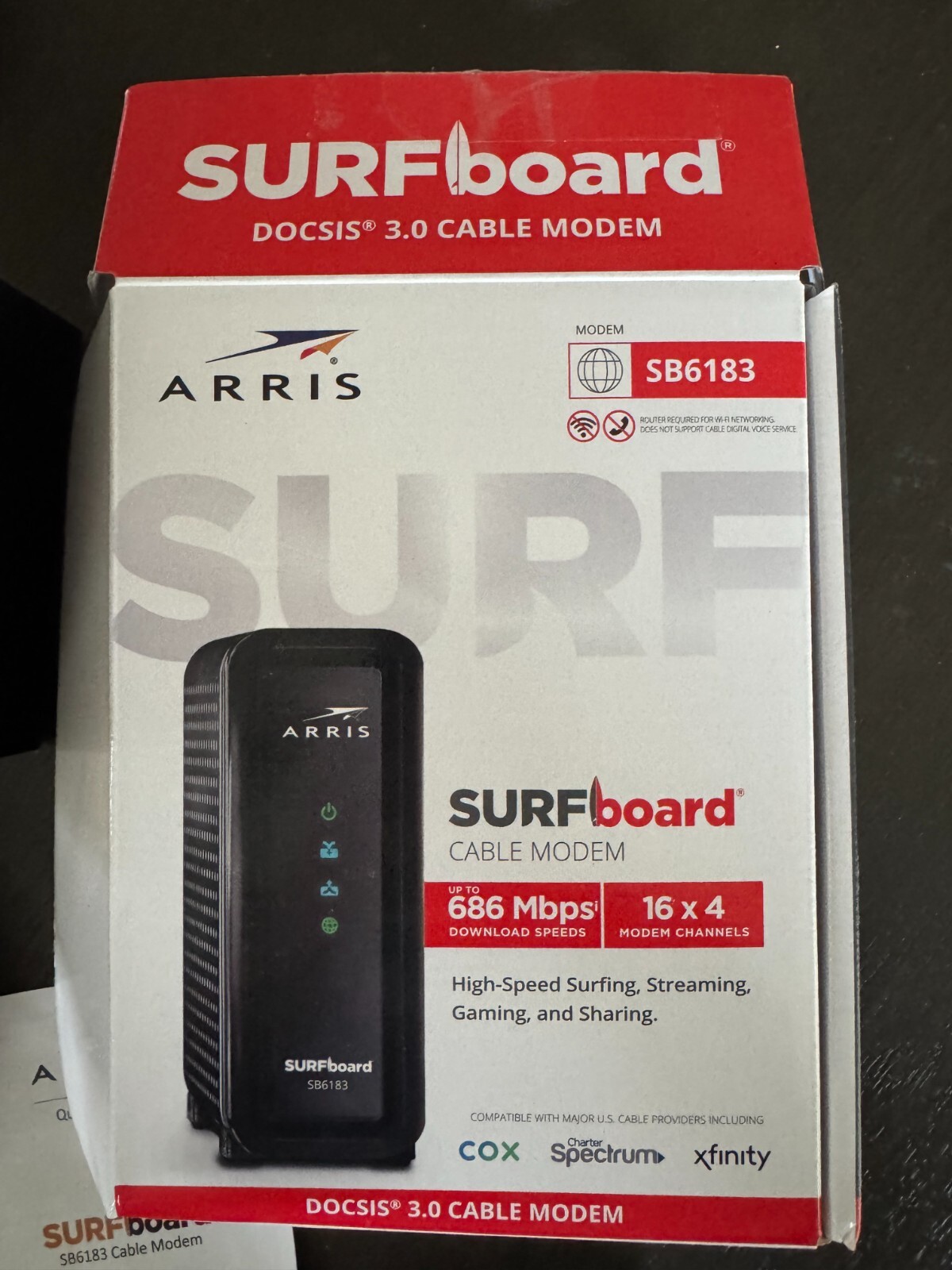 ARRIS SURFboard 16×4 DOCSIS 3.0 Cable Modem SB6183 Black NEW FREE/FAST SHIPPING