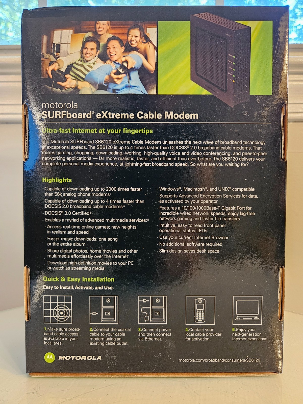 Motorola SURFboard eXtreme DOCSIS 3.0 cable modem model SB6120 in original box!