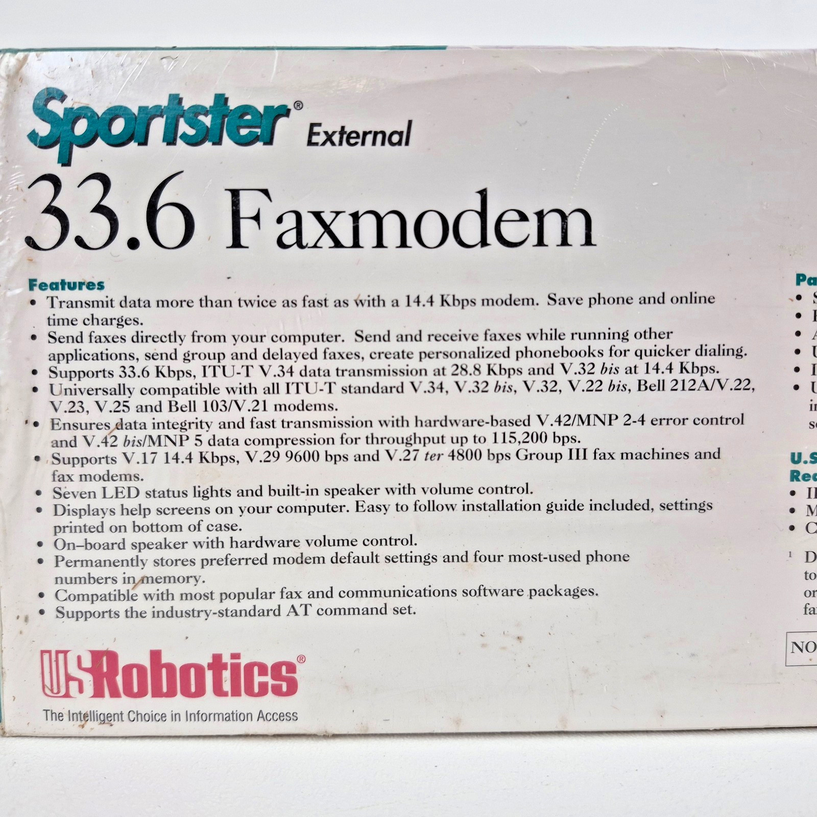 US Robotics Sportster 33.6 External Fax Modem – Factory Sealed