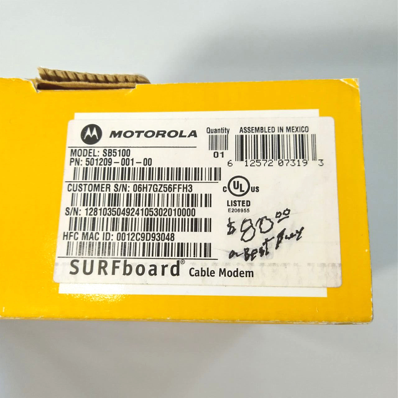 Motorola SURFboard SB5100 (501209-001-00) 38.91 Mbps Cable Modem Router