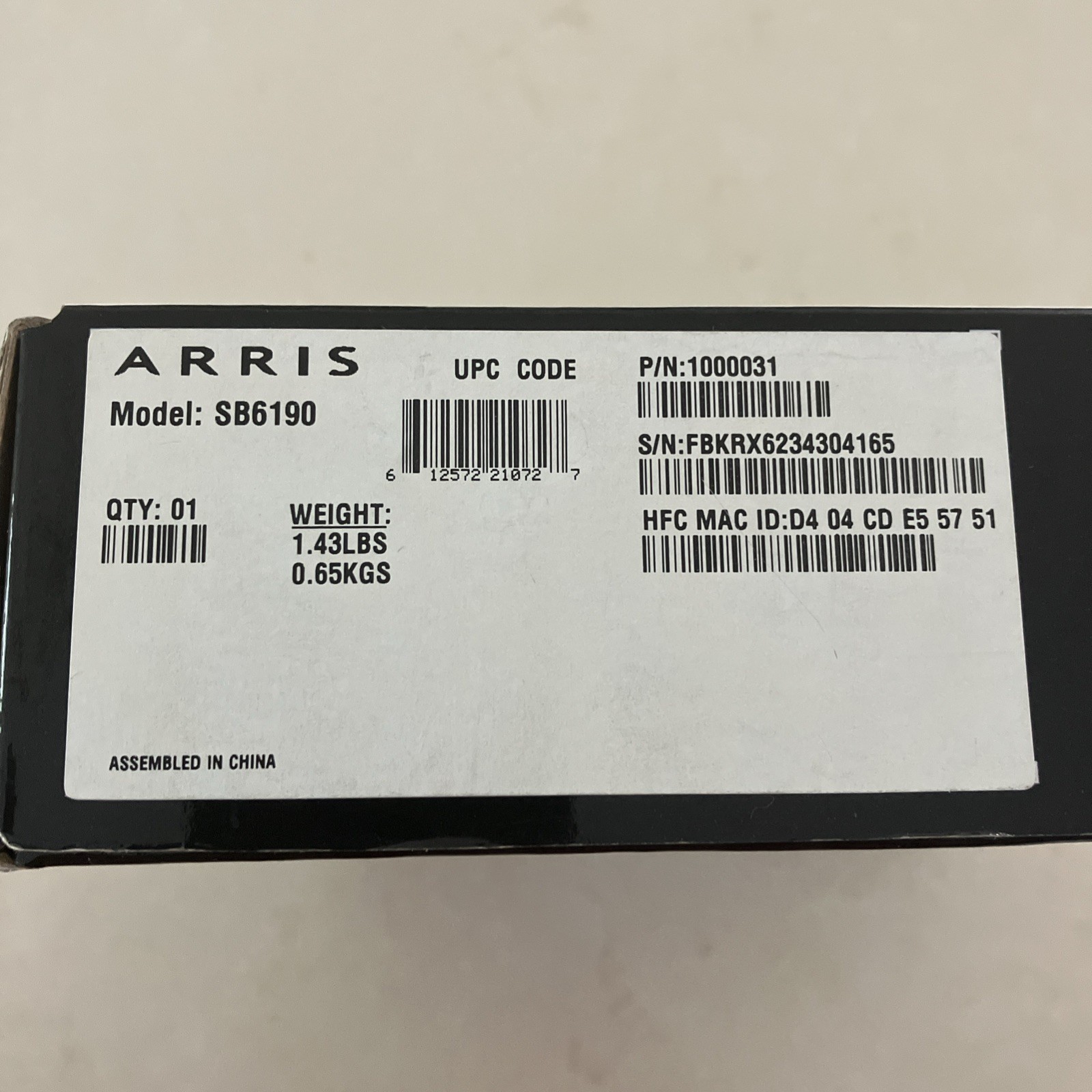 ARRIS SURFboard DOCSIS 3.0 Cable Modem – SB6190