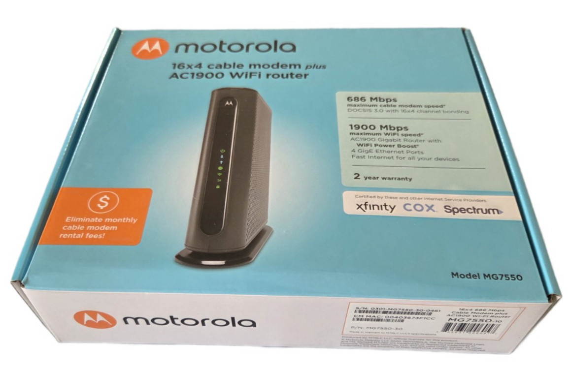 Motorola MG7550 16×4 High Speed ​​Cable Modem Plus AC1900 WiFi Router