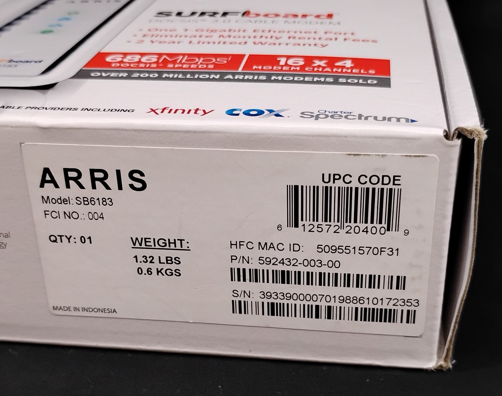ARRIS SURFboard SB6183 DOCSIS 3.0 Cable Modem Sealed 16×4 Gigabit Xfinity Cox
