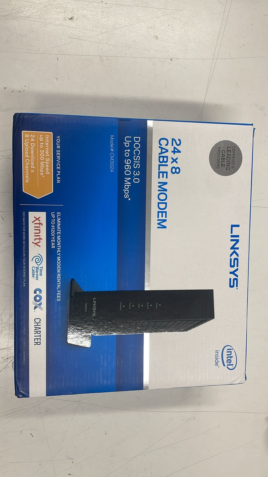 Linksys CM3024 Cable Modem DOCSIS 3.0 24×8 – Network cable missing