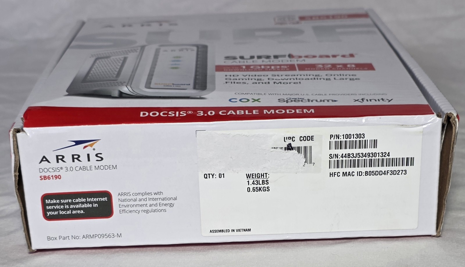 ARRIS SURFboard DOCSIS 3.0 Cable Modem – SB6190 NEW
